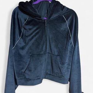 Black Velour Zip-Up Hoodie and joggers with rhinestones details